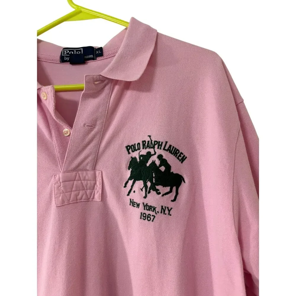 Polo Ralph Lauren Men XL Pink Big Pony Polo Shirt Big Embroidered Logo NY 1967